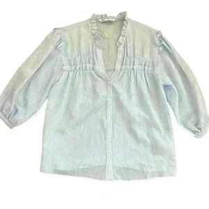 Zara Blue & White Striped Ruffle‎ Blouse - XS